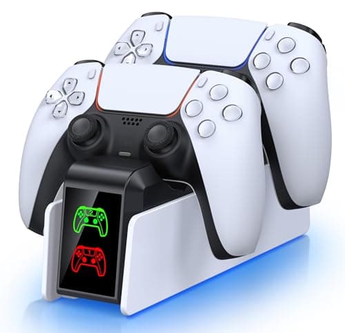 Image of PS5 Controller Charger for Dualsense & Edge Controller, Fast PS5 Dual Charging Dock PS5 Accessories Controller Stand with Charging Station/Cool LED Light &USB C Cable