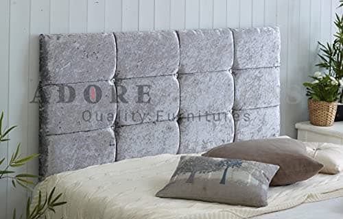 Image of Divan Bed Headboard Roma Crushed Velvet 20" Height Padded Cubed Headboard (Grey, 5ft Kingsize)