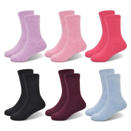 Image of GENTABY Girls Thermal Socks Boys Kids Warm Winter Socks Toddler Cosy Pink Purple Black Socks Ideal for Winter Activities Boots Socks 6 Pairs 1-3 Years