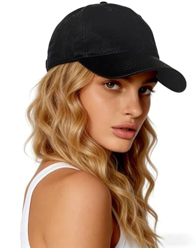 Image of haetair Baseball Cap - Plain Cap Hats Lightweight Adjustable Hat Classic Sports Casual Cap Summer Sun Hat for Women (UK, Alpha, One Size, Black)