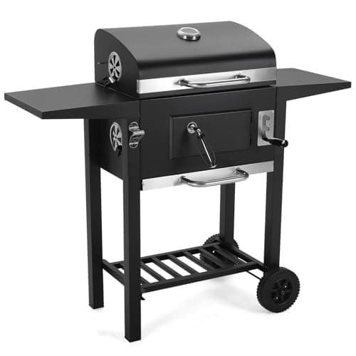 Image of DKIEI BBQ Grill, Large Barbecue Grill Outdoor with Side Table & Air Vents, Portable Charcoal BBQ Grill with Lifting Charcoal Tray, Warming Rack, Temperature Gauge, Outdoor Smoker for Camping Garden