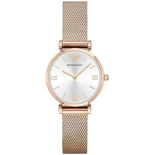 Image of EMPORIO ARMANI Gianni T-Bar Womens Quartz Watch with Silver Dial and Rose Gold Stainless Steel Bracelet AR1956