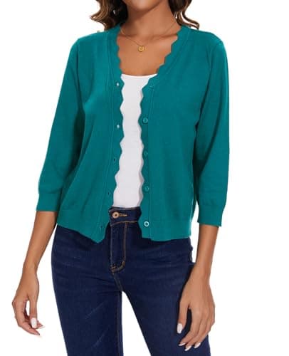Image of MINTLIMIT V Neck Jumpers for Women UK Knitted Cardigan Womens 3/4 Sleeves Sweaters (Green M)