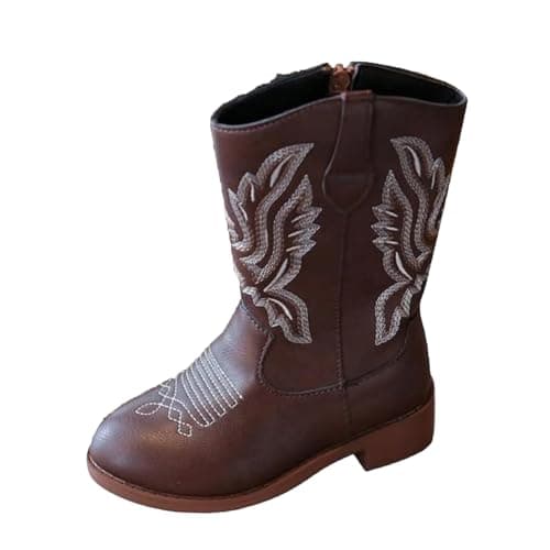 Image of Girls Mid Calf Cowboy Boots,Sparkly Glitter Cowboy Western Mid Calf Boots Little Kids Round Toes Low Heel Zipper Party Birthday Dress Boot Riding Shoes UK 1 Brown Footwear