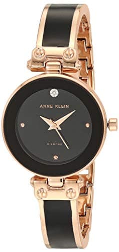 Image of Anne Klein Women's Genuine Diamond Dial Bangle Watch, Black/Rose Gold