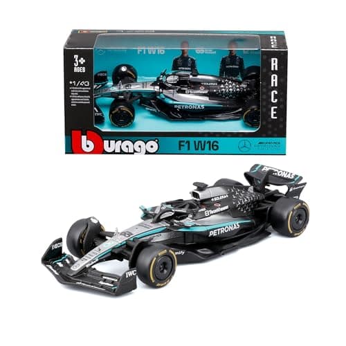Image of Bburago - F1 Mercedes-AMG W16 2025#63 Russell, 1:43 Scale Diecast Car with Authentic Details, F1 Mercedes Replica, Silver/Black Livery, Official Licence, Recommended Age 3+ Years