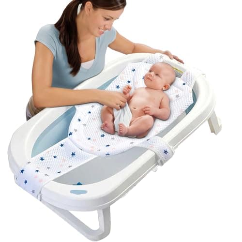 Image of Baby Bath Net, Non Slip Adjustable Newborn Baby Bath Seat with 5 Safety Support Corner, Soft and Comfortable Baby Bath Shower Accessories with Sponge Cushion for Safe Bathing Experience 0-12 Months