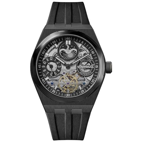 Image of Ingersoll The Broadway Mens 43mm Automatic Watch with Black Skeleton Dial and Black PU Strap I12908