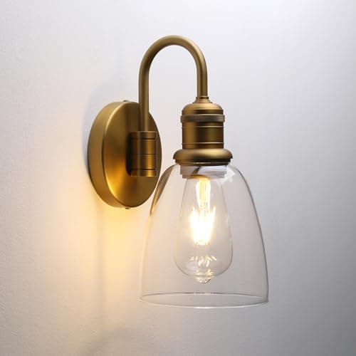 Image of Yosoan Lighting Modern Vintage Industrial Bell Sconce Wall Light Fitting with 5.6” Clear Glass Lampshade, for Office Home Kitchen Living Room Bedroom Loft Bar (Antique)