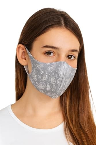 Image of Komonee Face Mask Washable Reusable Grey Paisley Dustproof Cloth Mouth Cover Covering For Men Women Outdoors Indoors Cycling Ski Protection (Pack of 2)