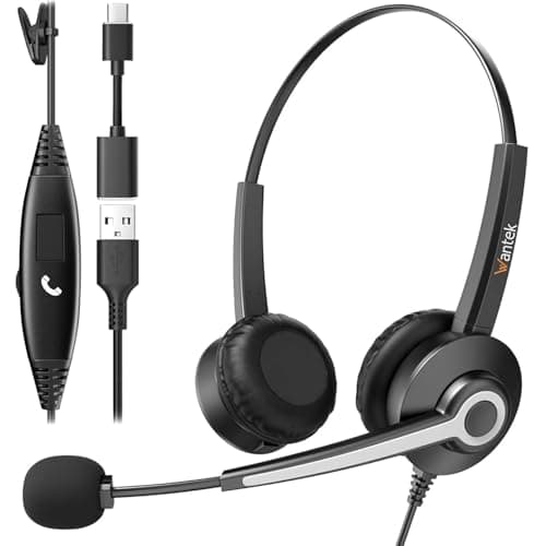 Image of Wantek USB Headset with Microphone for PC Laptop,USB/Type-C/Quick Disconnect Jack 3-In-1 Headphones with Noise Cancelling & Audio Controls,Teams Headset for Office/Call Center/Work (Binaural)