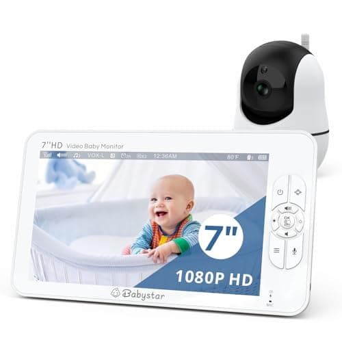Image of Babystar Baby Monitor with Camera and Night Vision,1080p 7" HD Video Baby Monitor No WiFi,Up to 22 Hrs Battery Life,Remote Pan/Tilt/Zoom,2-Way Talk, Temperature, 8 Lullabies,1000ft Range