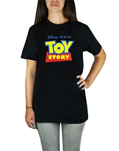 Image of Disney Pixar Toy Story Distressed Logo Women's Boyfriend Fit Black T-Shirt