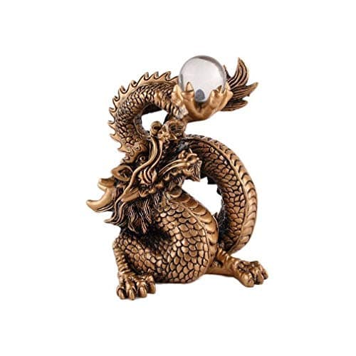 Image of lachineuse - Large Chinese Dragon Figurine - Feng Shui Dragon Statue - 15 x 12 x 9.5 cm - Symbol of Protection & Happiness - Asian Chinese Decoration - for Office, Home - Gold Colour