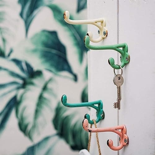 Image of Fyne-Finds Rustic Boudoir Double Hook Assorted Leads Coat Keys Hat Wall Mounted Hanger Hook (Green)