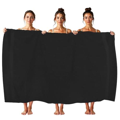 Image of HOUSEGADS Luxury Jumbo Bath Sheet - 600 GSM 100% Ring Spun Cotton - Highly Absorbent and Quick Dry - Extra Large Bath Sheets Towel - Super Soft - Hotel Quality Towels 90 X 180 CM (1, Black)