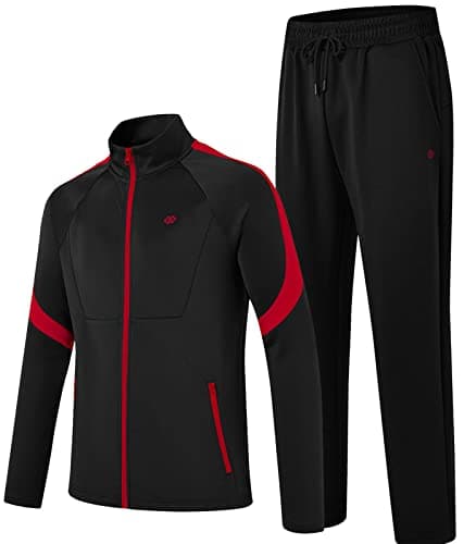 Image of MoFiz Mens Tracksuit Set Gym Jogging Bottoms Full-Zip Sweatshirt Joggers Sports Running Sweat-Suit with Pockets Black-red US 2XL=EU 3XL