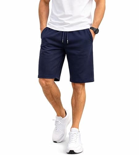 Image of ITRAT Men's Fleece Shorts Cotton Rich Sweat Shorts for Gym, Lounge & Casual Wear – Soft Breathable Comfort Knee Length Trousers with Side Pockets XL Navy