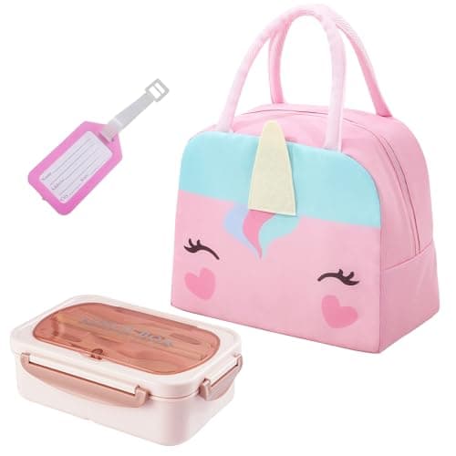 Image of Lunch Box Set for Kids Adults, Leakproof Bento Box with 3 Compartments & Cutlery, Lunch Bag & Label, BPA Free, Microwave & Dishwasher Safe Meal Prep Container for Travel Picnic School Office, Pink