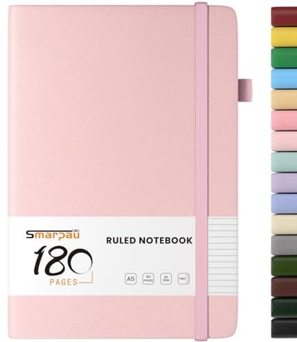 Image of Smarpau A5 Journal Notebook, 180 Pages Hardback Lined Notebook, Thick Leather Journal for Women, No Bleed for Writing, Notepad for Office School Travel (Light Pink)