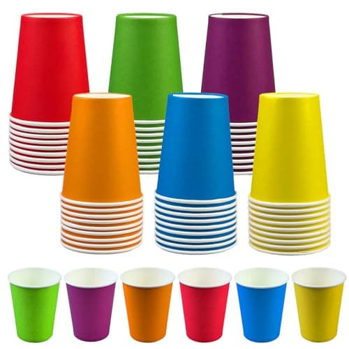 Image of TAOBWN 60 Pcs Paper Cups, 9 Ounce Disposable Paper Cups, Multicolor Party Cups, Biodegradable, Coloured Drinking Cup for DIY, Birthday, Picnics, Weddings, Holiday Party