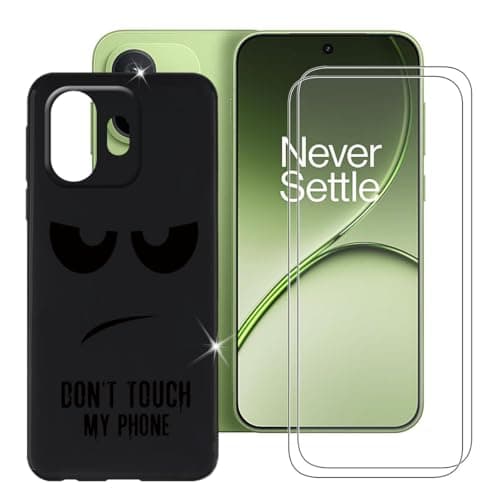 Image of BUNALFaa Case for OnePlus 15T (6.32") + Screen Protector 9H Hardness Tempered Glass(2 Pieces) - Cover Black TPU Soft Silicone Shell - Gazing at you