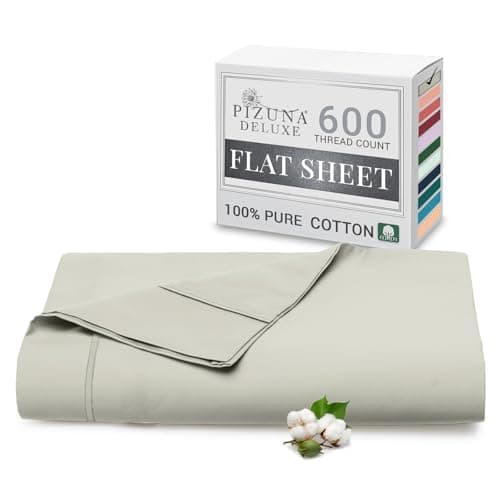 Image of Pizuna Pure Combed Cotton Double Flat Sheet Silver, 600 Thread Count Long Staple Brushed Cotton Flat Sheets Double, Cool Sateen Weave Flat Sheet Double Bed (Cotton Flat Sheet Double 1 PC)