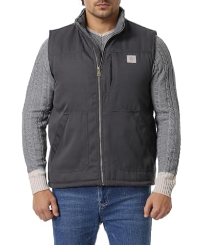 Image of TUAOVA Men's Loose Fit Workwear Vest Fleece-Lined Durability Waterproof Mock-Neck Vest, Dark Grey, M