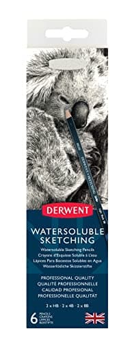 Image of Derwent 0700837 Watersoluble Sketching Pencils, Drawing & Writing, Set Of 6, Includes 3 Degrees (HB, 4B, 8B) & Pencil Sharpener, Ideal For Sketching, Professional Quality,Black