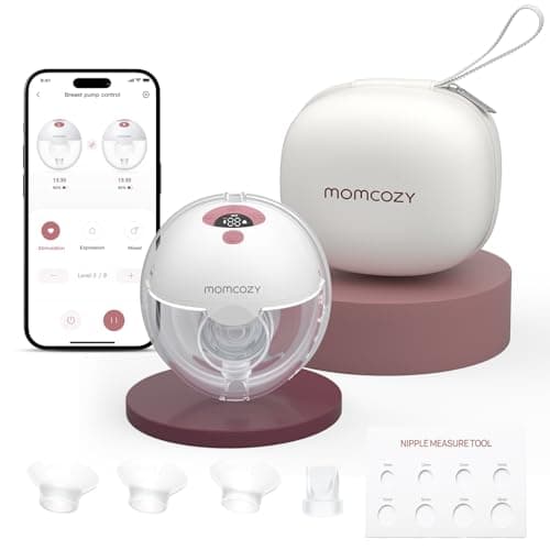 Image of Momcozy M5 Smart Breast Pump, APP Controlled Wearable Hands‑Free Electric Pump, 3 Modes 9 Suction Levels, Portable Lightweight Pump, 24mm Flange, 1 Count, Cozy Red