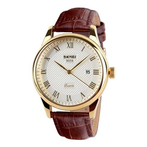 Image of Forrader Mens Watches Analog Quartz Watch Leather Band Roman Numeral Waterproof Fashion Business Casual Wrist Watches for Men (Gold/Brown)