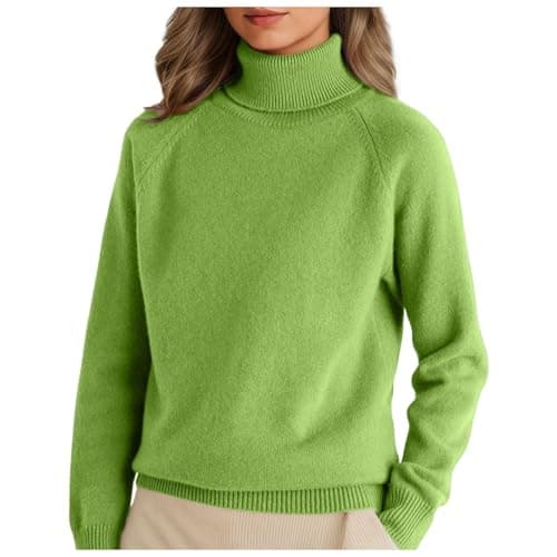 Image of Women's Polo Neck Jumpers Ladies Turtle Neck Cashmere Pullover Knitted Tops Casual Lightweight Basic Plain Jumper (Z04-Light Green, M)