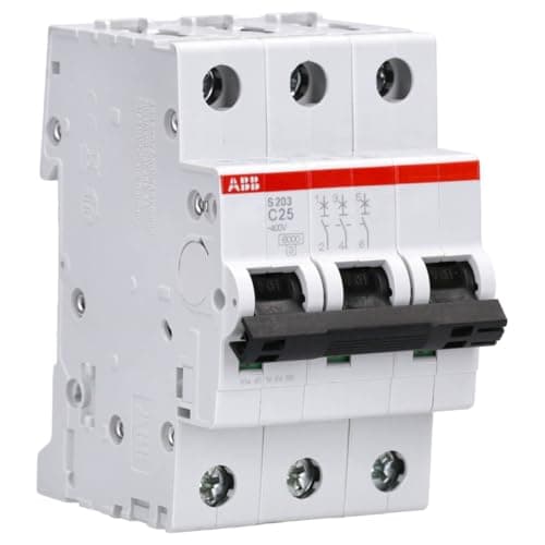Image of ABB S203-C25 Miniature Circuit Breaker, 3 Pole, Type C, 6/10kA Breaking Capacity, 25 Amp Current (2CDS253001R0254)