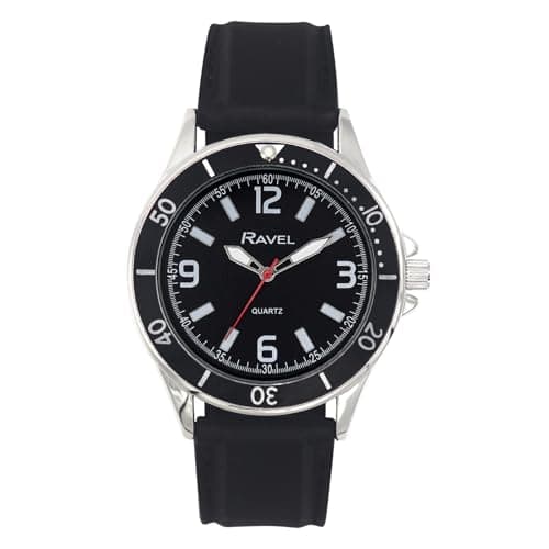 Image of Ravel - Men's Sporty Black Silicon Strap Watch with Top Ring on Silver Tone Case - Analogue Quartz - RS002.03 - Black Dial
