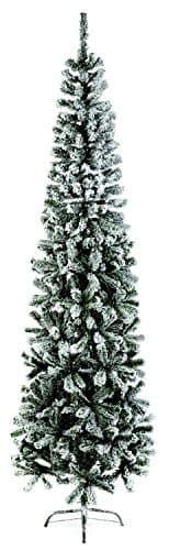 Image of 2m (6.5ft) Snow Flocked Spruce Pine Slim Christmas Tree in Green