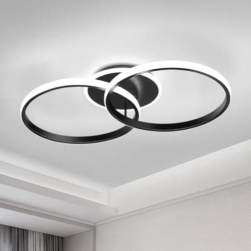 Image of Modern LED Ceiling Light, 42W Modern Ceiling Lights Dimmable 3000K-6500K, 3 Ring Design with Memory Function Aluminum LED Ceiling Lighting for Living Room, Bedroom, Kitchen, Black, 55*31*9.5cm