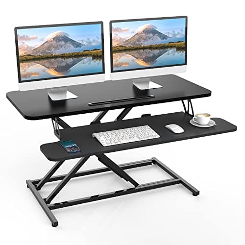 Image of ERGOMAKER Standing Desk Converter, 36"/91cm Wide Height Adjustable Quick Sit to Stand Up Desk Riser for Dual Monitor