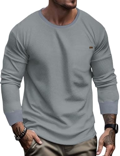 Image of Elegancity Men's Sweatshirts Pullover Long Sleeve Casual Crewneck Jumper Waffle Underwear Tops for Men (Grey, L)
