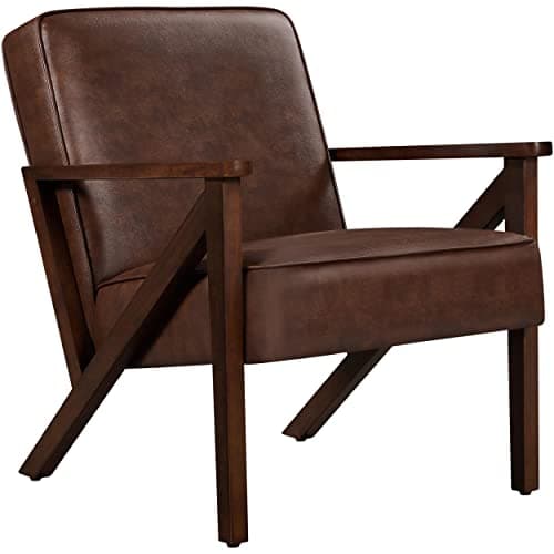 Image of Yaheetech PU Leather Armchair, Modern Tub Chair, Retro Lounge Sofa Chair with Wooden Frame and Comfy Seat for Living Room Bedroom Home Office Dark Brown