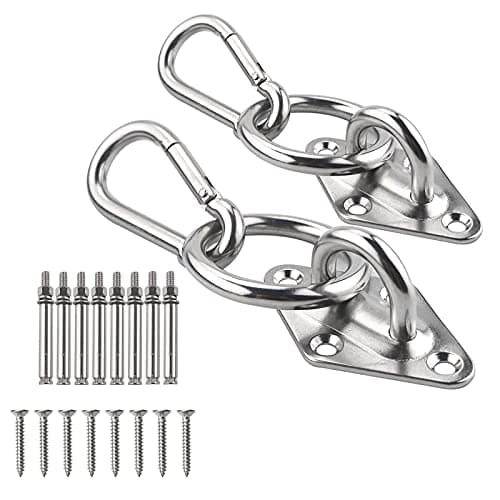 Image of TooTaci Hammock Hanging Kit, 304 Stainless Steel Wall Mount Hanging Kit, 2pcs M8 Hammock Hooks Wall Anchor/Ceiling Hooks Heavy Duty with O Ring, Snap Hook,Screws Bolts, for Swing Chairs Suspension