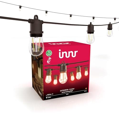 Image of Innr Smart LED Festoon Lights Outdoor, 4m Extension, Warm White, Garden String Lights, 8 Smart Light Bulbs, IP65 Waterproof, Dimmable (OLS 210 Base Set Required)