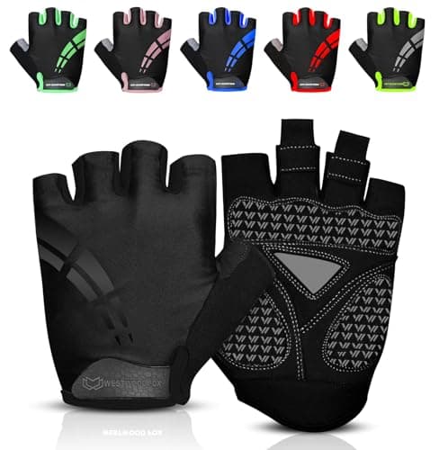 Image of WESTWOOD FOX Cycling Gloves for Men Women,Half Finger Unisex Gel Padded Anti-Slip Mountain Bike Gloves, Breathable Shock Absorption Grip Palm Bicycle Summer Riding MTB Bike Gloves (BLACK, M)