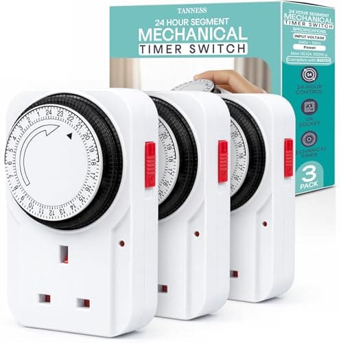 Image of Tanness - 3 Pack Plug-In Timer Switch, 24 Hour Segment Timer Plug Socket UK w/Automatic On/Off for Home Security, Energy Saving, Countdown Control - For Lamps, Heaters & Appliances Up to 3120