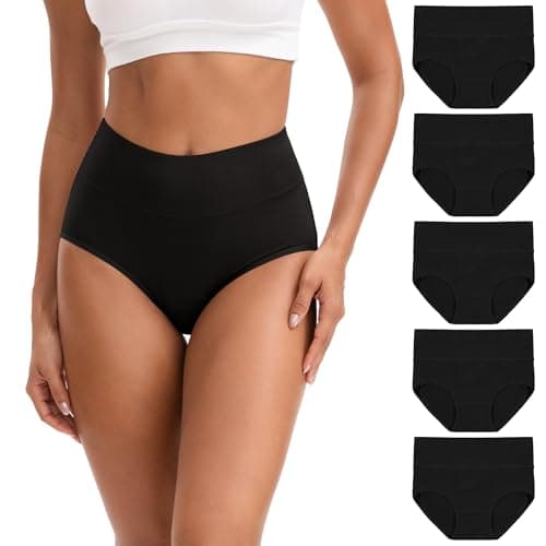 Image of INNERSY Panties for Women Cotton Underwear Ladies Black Knickers High Waist Maxi Briefs 5 Pack (16, Black)