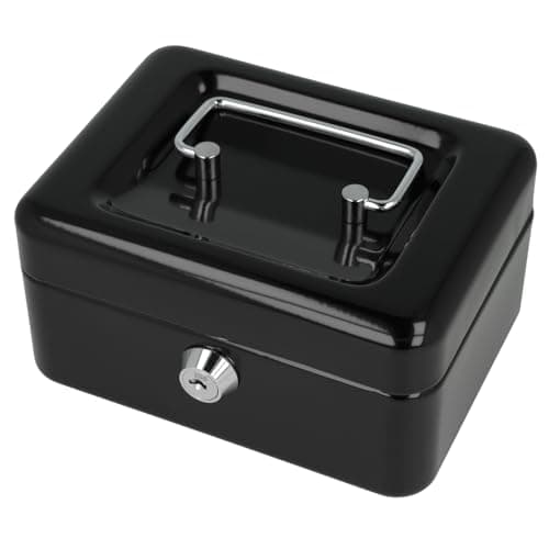 Image of Westcott Lockable Cash Box (compact, 15 cm) Black | Lockable cash box made of sheet steel with 2 keys | Removable coin tray with 6 compartments | E-51000 BLACK