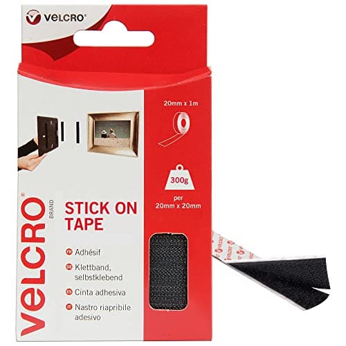Image of VELCRO® Brand | Stick On Tape | Cut-to-Length Strong Hook & Loop Self Adhesive Sticky Tape Perfect for Room Décor & Home, Office, Garage Use | Black | 20mm x 1m