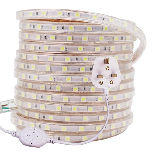 Image of GQL 20m LED Strips Lights Blue, 220V- 240V Ribbon SMD 5050 60leds/m Rope Lighting, IP65 Waterproof, No Self Adhesive, DIY Home Kitchen Bar Decking Holiday Christmas Indoor Decoration