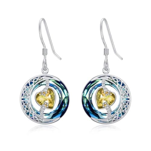 Image of November Birthstone Earrings Christmas Gifts for Her 925 Sterling Silver Moon and Star Earrings Heart Citrine Blue Crystal Jewellery Anniversary Birthday Gifts for Women Ladies Wife Girlfriend