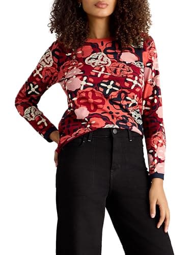 Image of White Stuff Clara Long Sleeve T-Shirt - Crew Neck T-Shirt, Regular Fit, Made of Cotton Jersey - Red Print - Size 12