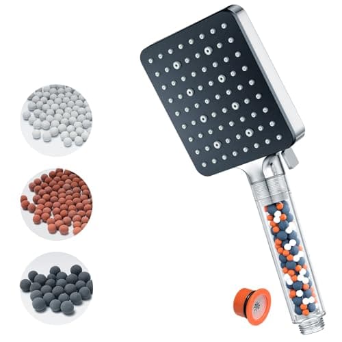 Image of Shower Head with Filter,YEAUPE PRO Square Pure Shower,Bathroom showerhead, Shower Heads High Pressure 6 Jet Modes,Universal Powerful Flow Rain Hard Water Softener Handheld Shower Head